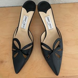 Jimmy Choo Black Leather Kitten Heel Mules 39